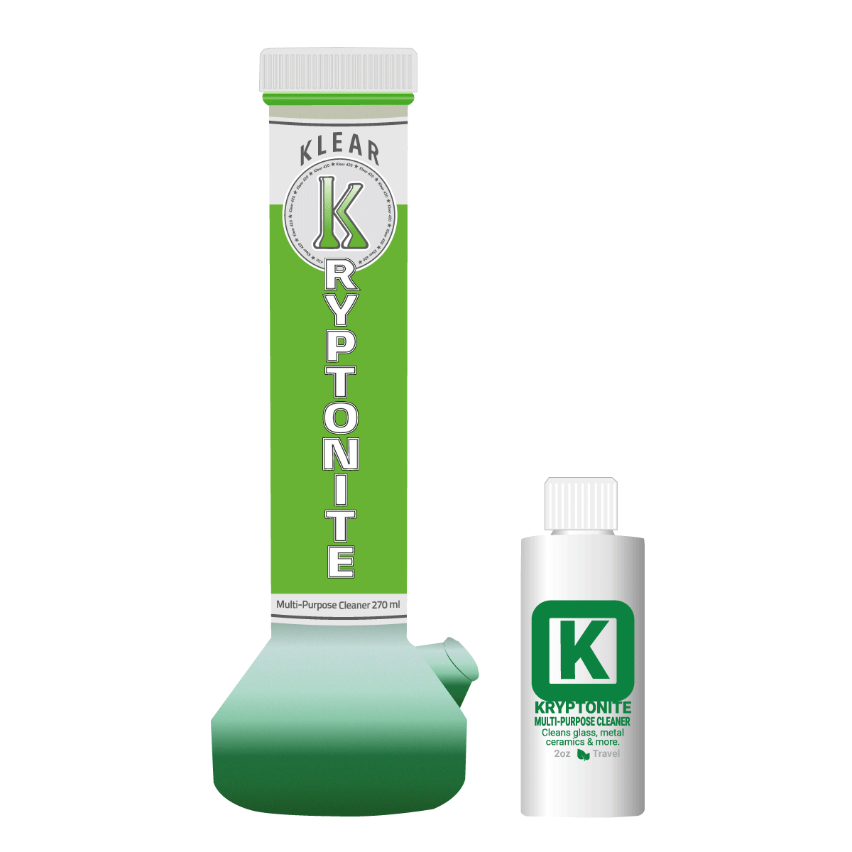 KLEAR Kryptonite 270ml Mini Me bong cleaner designed for water pipe wonder twins pack solution green slim coat relax rinse your 420 bong and 710 dab bong cleaner.  Krypto-Caps